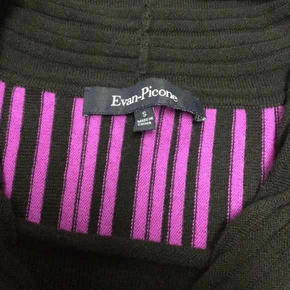 Evan Picone Cowl Neck Black Purple Fuchsia Ribbed Short Sleeve Sweater * Small - Picture 3 of 8